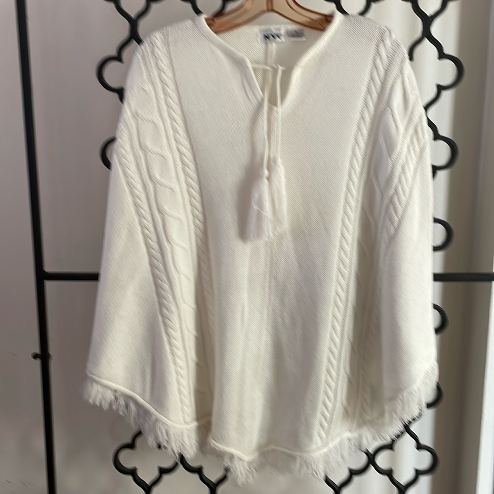 Knit Poncho Cable Pattern Ivory